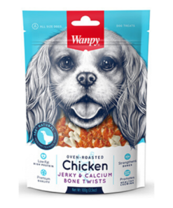 Wanpy Oven-Roasted Chicken & Calcium Bone Twists Dog Treats 100g