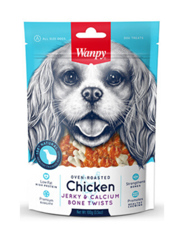 Wanpy Oven-Roasted Chicken & Calcium Bone Twists Dog Treats 100g