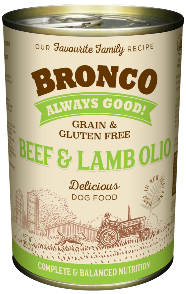 Bronco Beef & Lamb Olio Dog Food 390g
