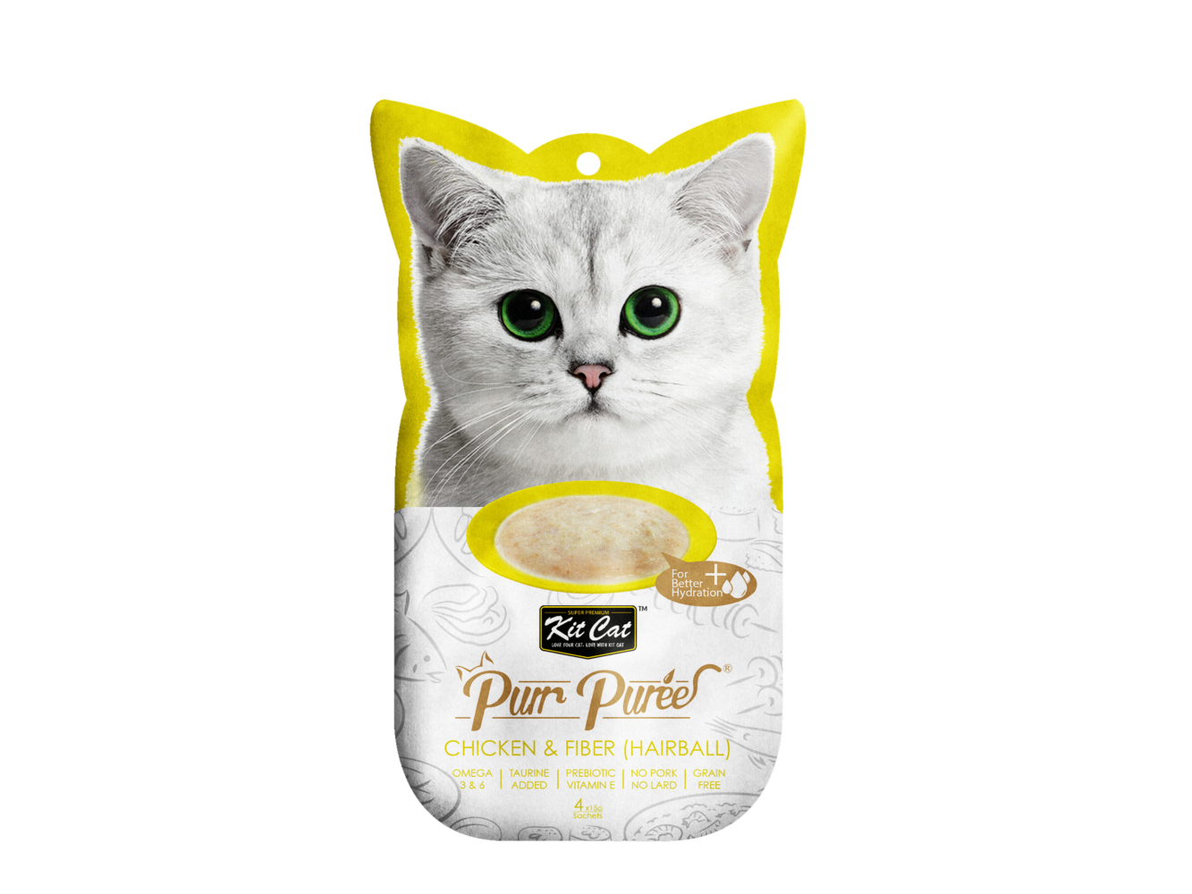 Kit Cat Purr Puree Chicken & Fiber (Hairball) 4x15g
