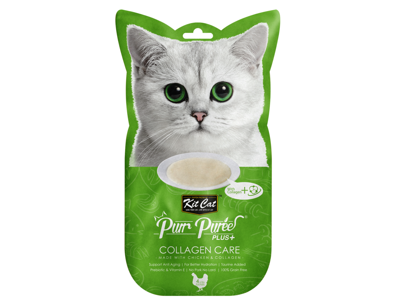 Kit Cat Purr Puree Plus+ Collagen Care 4x15g (Chicken)