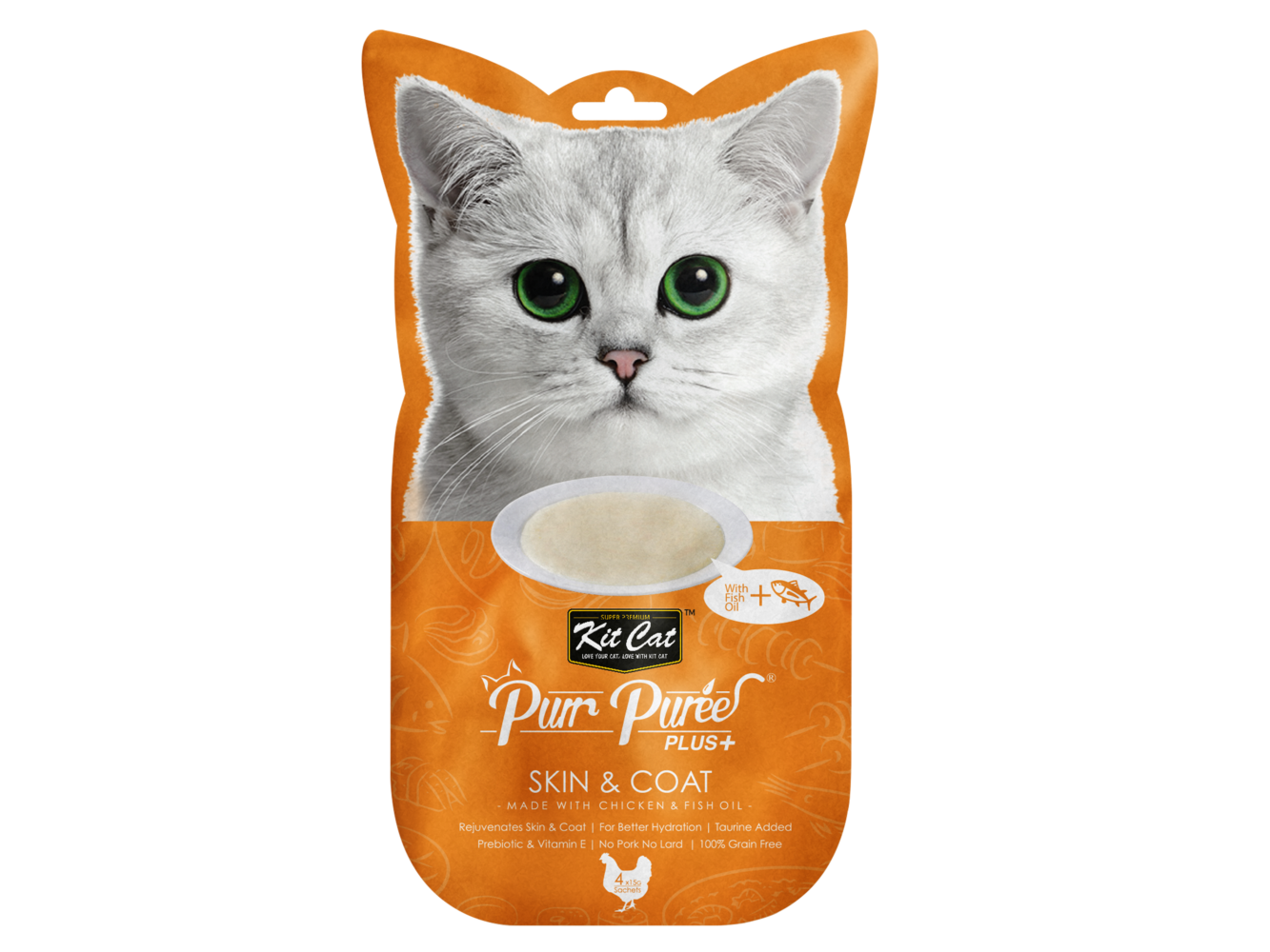 Kit Cat Purr Puree Plus+ Skin & Coat 4x15g (Chicken)