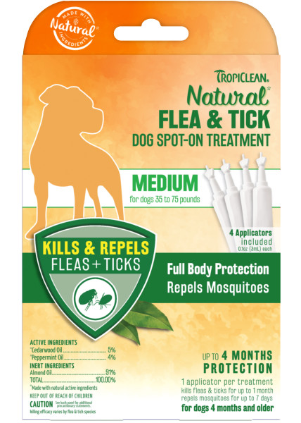 TropiClean Natural Flea & Tick Dog Spot on Treatment (3 Sizes)