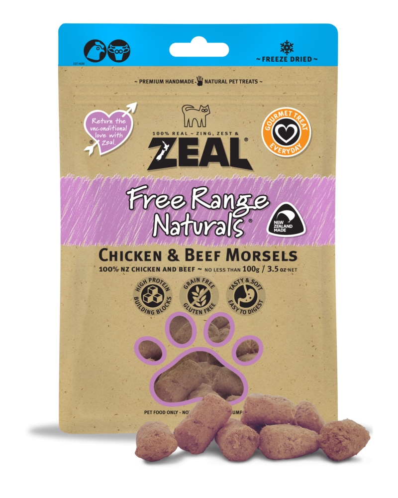 Zeal Free Range Naturals Freeze Dried Chicken & Beef Morsels for Dogs & Cats